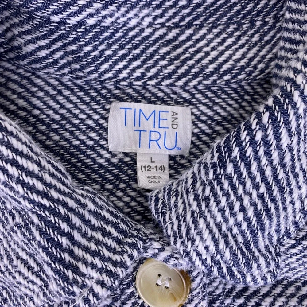 Time‎ and Tru Shacket Shirt Jacket Men's Large 12-14 Blue White Marled Cotton